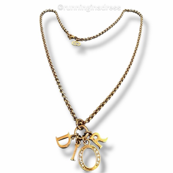 Christian Dior Gold & Crystal DIOR Spelled Out Charm Necklace Dio(r)evolution CD - Picture 2 of 10